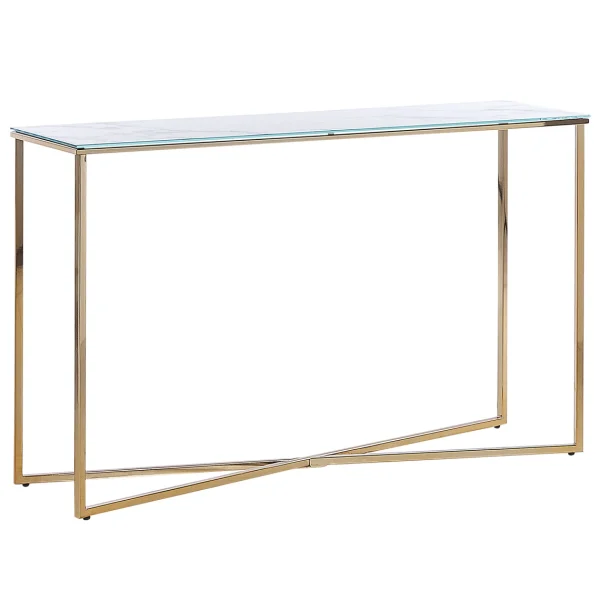 Beliani Console à Plateau En Verre Effet Marbre Blanche Et Dorée ROYSE Livraison rapide 1