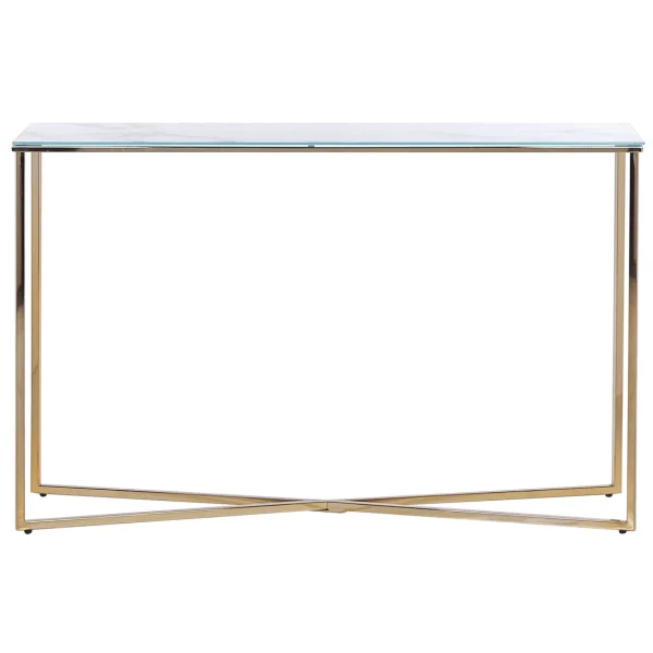 Beliani Console à Plateau En Verre Effet Marbre Blanche Et Dorée ROYSE Livraison rapide 4