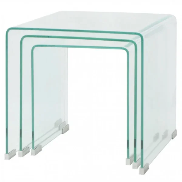 Chunhelife Ensemble De Tables Gigognes 3 Pièces Verre Trempé Transparent boutique en ligne 4