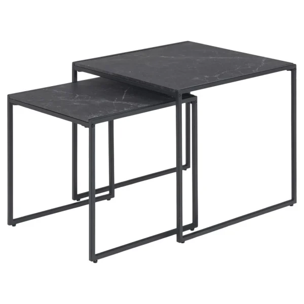 magasin pas cher TOILINUX Lot De 2 Tables D’appoint Carré Encastrables En Mélaminé Et Métal … 1