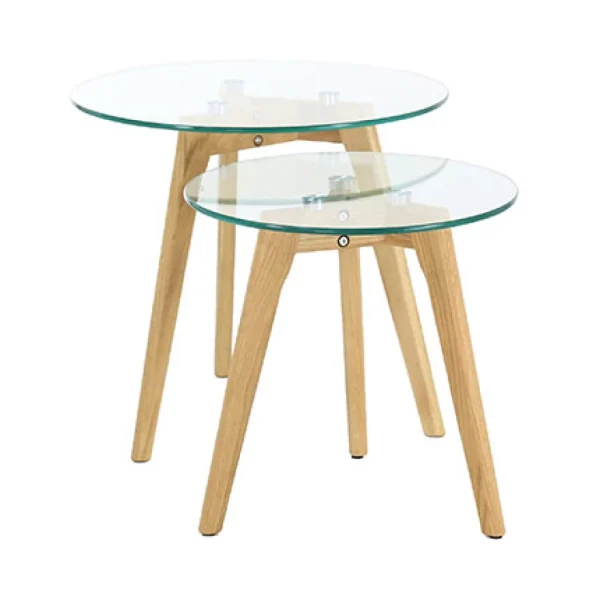 MES Lot De 2 Tables Gigognes 50 Et 40 Cm En Verre Et Bois mode 1