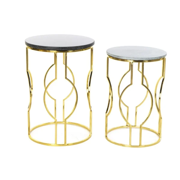 acheter Pegane Set De 2 Tables D’appoints En Marbre Et Métal Coloris Noir Doré 1