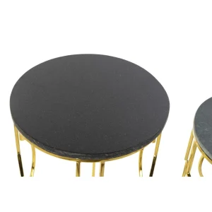 acheter Pegane Set De 2 Tables D’appoints En Marbre Et Métal Coloris Noir Doré 12