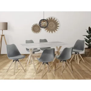 marques de renommée Vente-unique Table à Manger 6 Couverts En MDF Et Hêtre – Blanc Et Naturel Clair -… 8