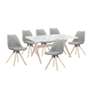 marques de renommée Vente-unique Table à Manger 6 Couverts En MDF Et Hêtre – Blanc Et Naturel Clair -… 12