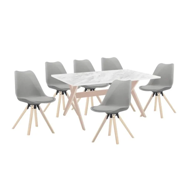 marques de renommée Vente-unique Table à Manger 6 Couverts En MDF Et Hêtre – Blanc Et Naturel Clair -… 5