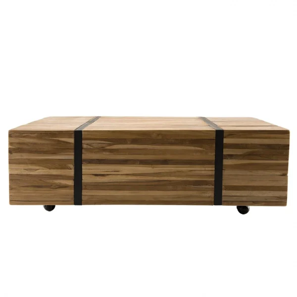 MACABANE Table Basse 110x70cm Avec Roulettes Bois Teck Recyclé Cerclée Métal… magasin france 1