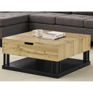 Vente-unique Table Basse Avec 2 Plateaux Relevables – MDF Et Acier – Naturel Et Noi… le grand escompte 11