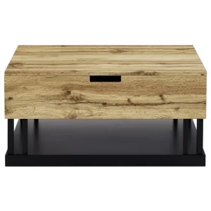 Vente-unique Table Basse Avec 2 Plateaux Relevables – MDF Et Acier – Naturel Et Noi… le grand escompte 13