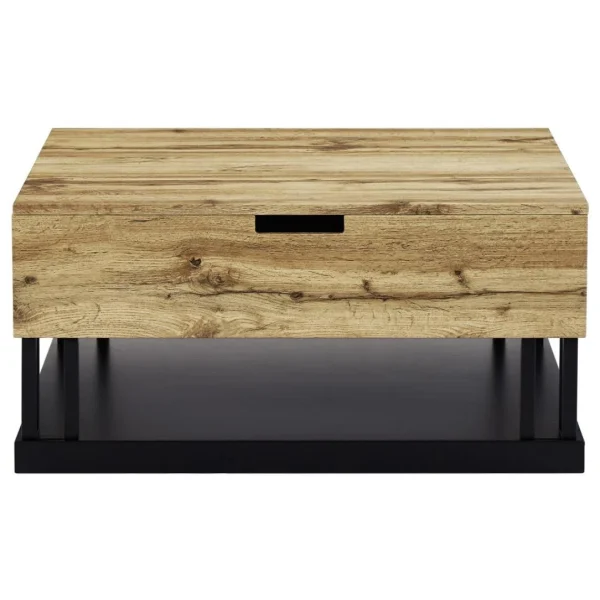 Vente-unique Table Basse Avec 2 Plateaux Relevables – MDF Et Acier – Naturel Et Noi… le grand escompte 5