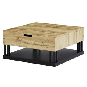 Vente-unique Table Basse Avec 2 Plateaux Relevables – MDF Et Acier – Naturel Et Noi… le grand escompte 15