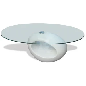 SANS MARQUE Table Basse Avec Dessus De Table En Verre Ovale Blanc Brillant – 24031… boutique en ligne france 9