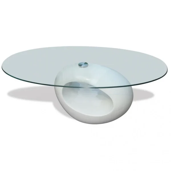 SANS MARQUE Table Basse Avec Dessus De Table En Verre Ovale Blanc Brillant – 24031… boutique en ligne france 3