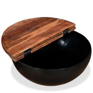 achetez SANS MARQUE Table Basse Bois De Récupération Massif Noir Forme De Bol – Noir 11