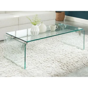 Vente-unique Table Basse En Verre Trempé – Transparent – MADRO Pas Cher soldes France 9