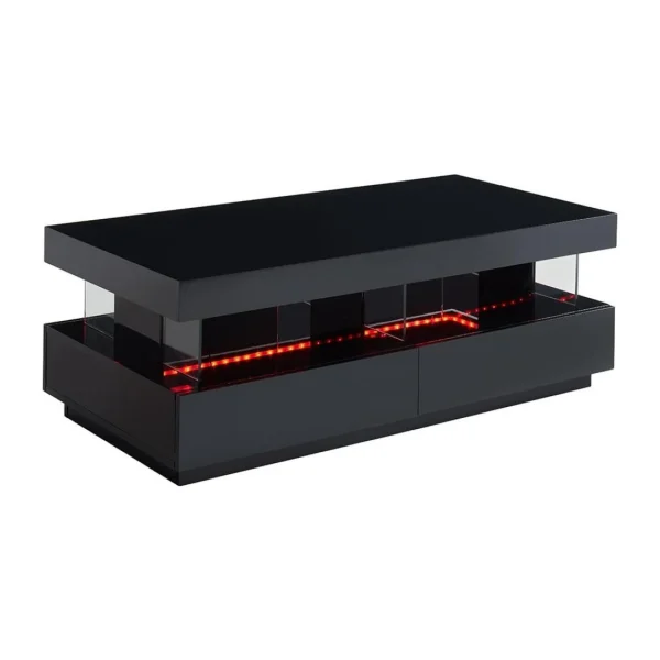 pas cher marque Vente-unique Table Basse – MDF Laqué – LEDs – 2 Tiroirs & 2 Niches – Noir – FABIO … 1