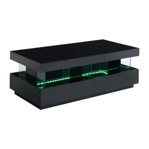 pas cher marque Vente-unique Table Basse – MDF Laqué – LEDs – 2 Tiroirs & 2 Niches – Noir – FABIO … 9