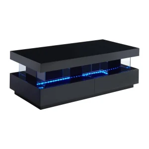 pas cher marque Vente-unique Table Basse – MDF Laqué – LEDs – 2 Tiroirs & 2 Niches – Noir – FABIO … 11