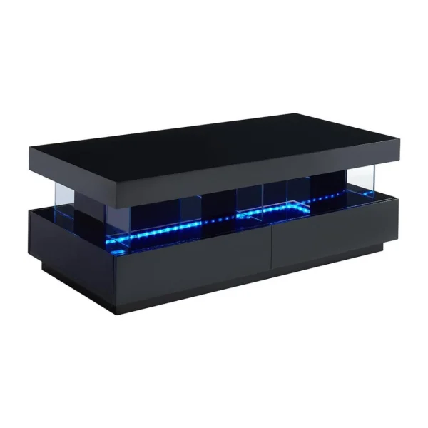 pas cher marque Vente-unique Table Basse – MDF Laqué – LEDs – 2 Tiroirs & 2 Niches – Noir – FABIO … 4