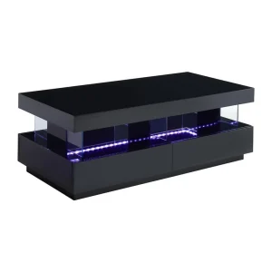 pas cher marque Vente-unique Table Basse – MDF Laqué – LEDs – 2 Tiroirs & 2 Niches – Noir – FABIO … 13