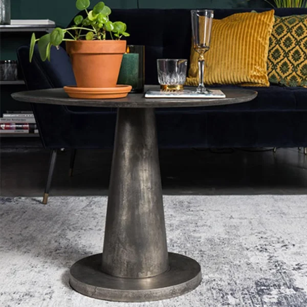 MES Table D’appoint Ronde 63×49,5 Cm En Aluminium Laqué Nickel beauté 1