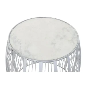 Pegane Table D’appoint Ronde En Marbre Et Fer Coloris Blanc Argenté – Diamè… soldes officiel 12