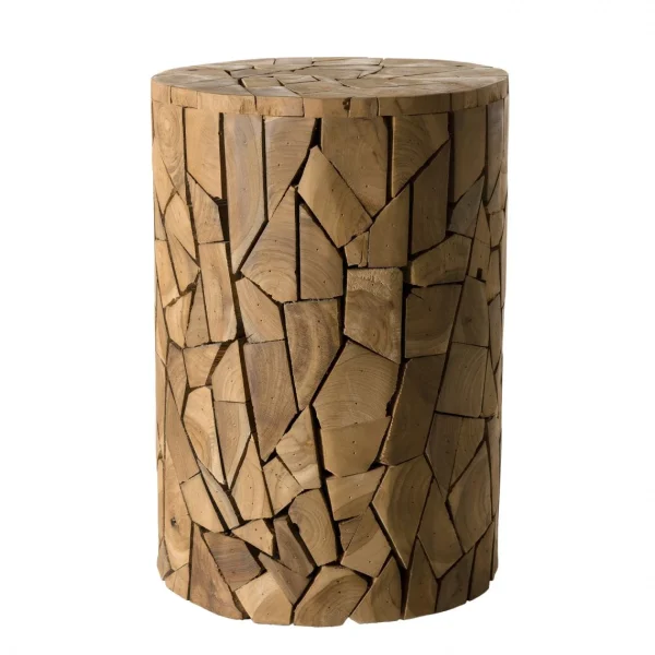 en promotion MACABANE Table D’appoint Ronde Mozaïc 30x30cm Bois Teck Lucknow 1