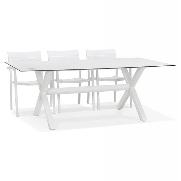 soldes luxe Alterego Table De Jardin Design ‘PORTO’ Blanche Avec Pied En X 1