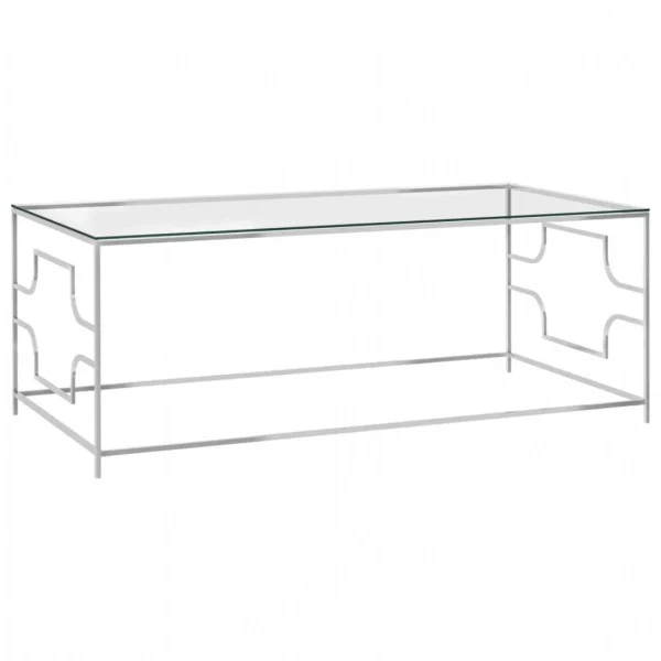 livraison la plus rapide VidaXL Table Basse Argenté 120x60x45 Cm Acier Inoxydable Et Verre 1